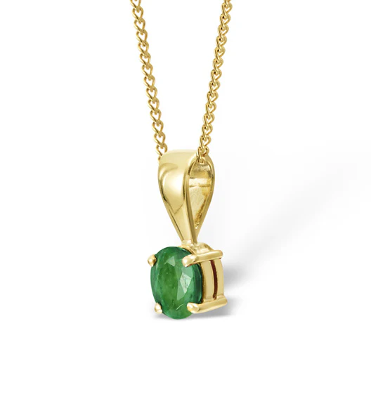 Emerald 5 x 4mm 18K Yellow Gold Pendant Necklace - Image 2