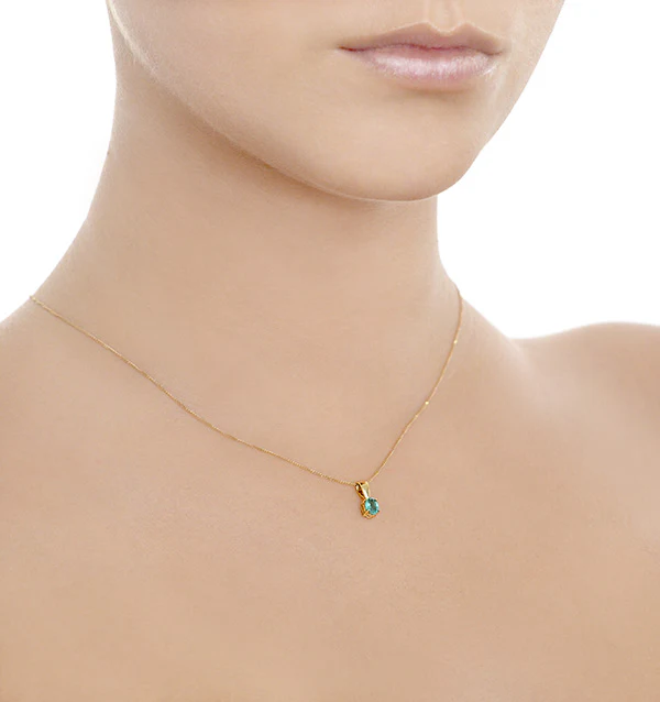 Emerald 5 x 4mm 18K Yellow Gold Pendant Necklace - Image 3