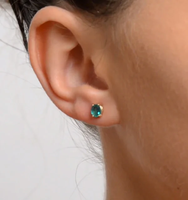 Emerald 5x4mm 0.64ct 9K Yellow Gold Earrings - Image 3