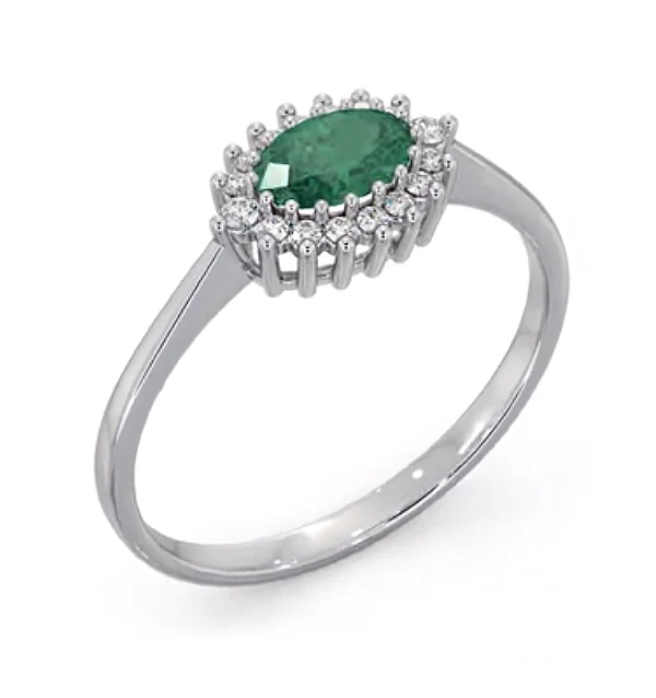 Emerald 6 x 4mm And Diamond 18K White Gold Ring FET21-GY - Image 2