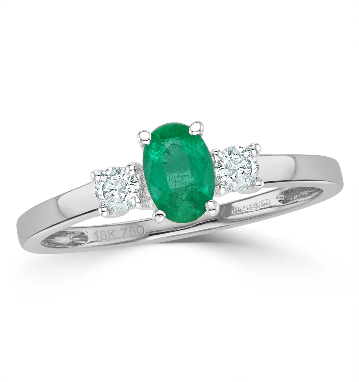 Emerald 6 x 4mm And Diamond 18K White Gold Ring N4314Y - Image 2