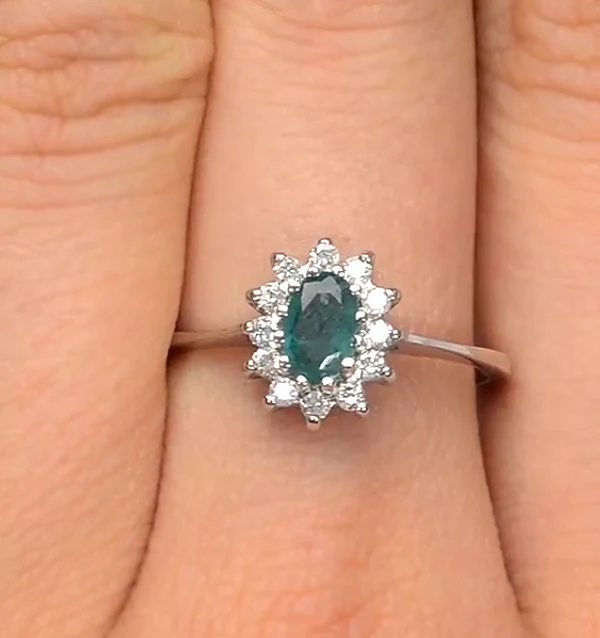 Emerald 6 x 4mm And Diamond 9K White Gold Ring - Image 3