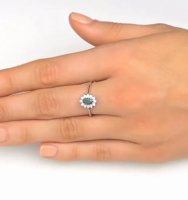 Emerald 6 x 4mm And Diamond 9K White Gold Ring - Image 4