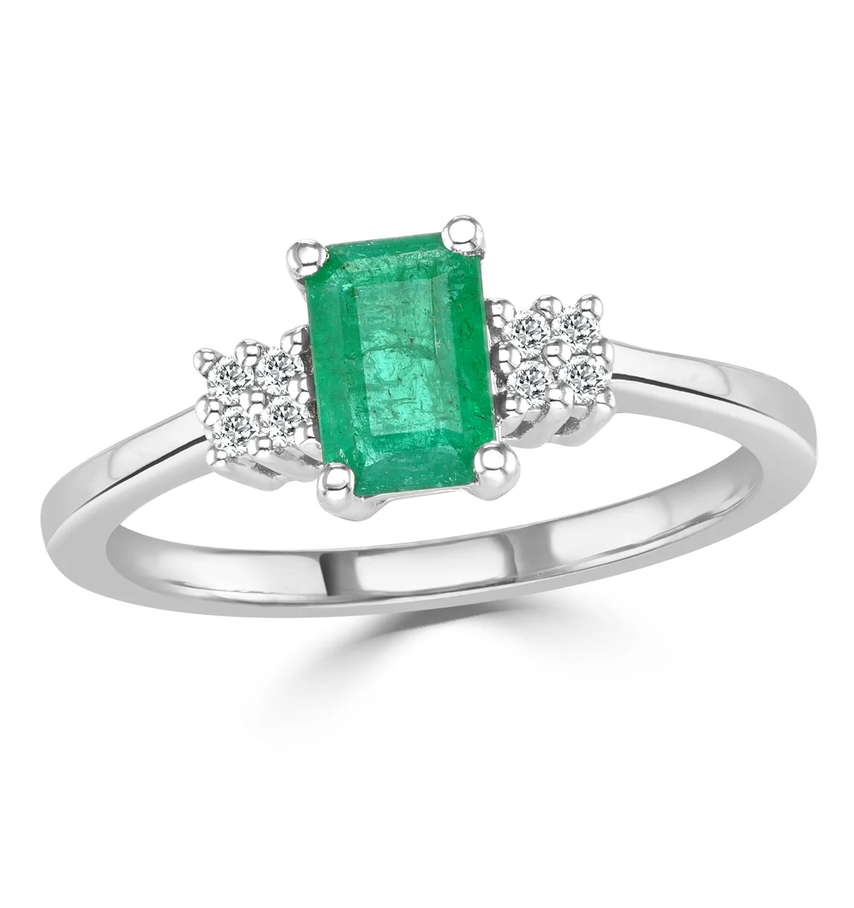 Emerald 6 x 4mm And Diamond 9K White Gold Ring A3078 - Image 2