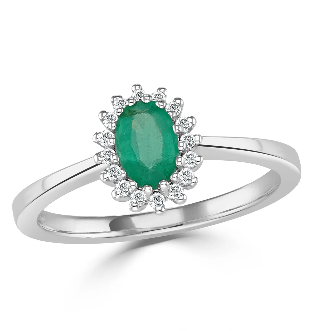 Emerald 6 x 4mm And Diamond 9K White Gold Ring Item A4434 - Image 2