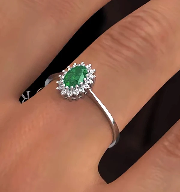 Emerald 6 x 4mm And Diamond 9K White Gold Ring Item A4434 - Image 4