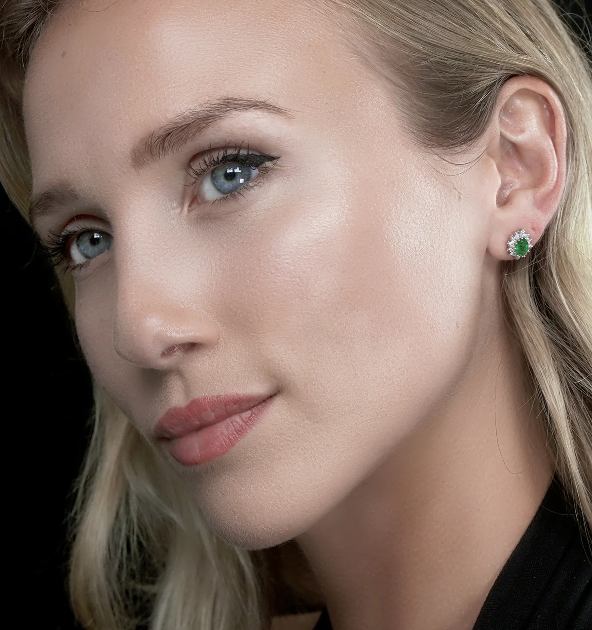 Emerald 6 x 4mm And Diamond Cluster 9K White Gold Earrings - Image 2