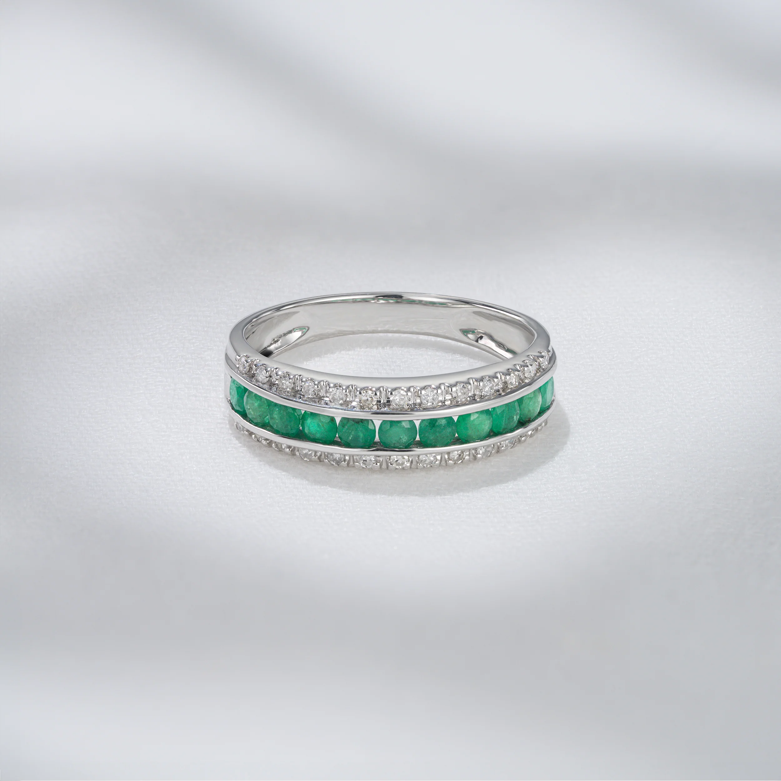 Emerald and Diamond Eternity Ring 0.56ct in 9K White Gold - Image 4