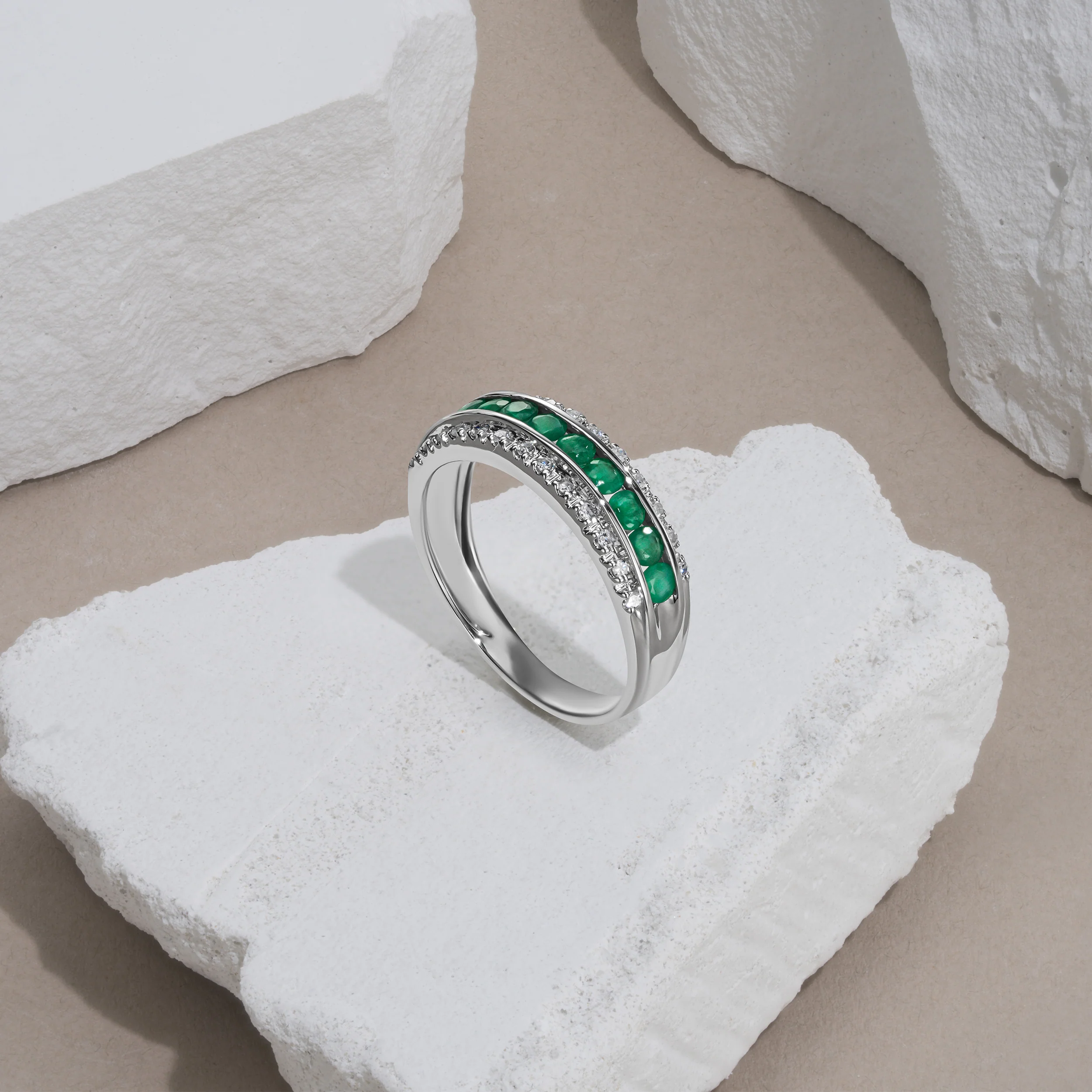 Emerald and Diamond Eternity Ring 0.56ct in 9K White Gold - Image 6