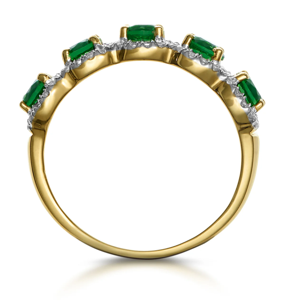 Emerald and Diamond Halo 5 Stone Asteria Ring in 18K Gold - Image 3