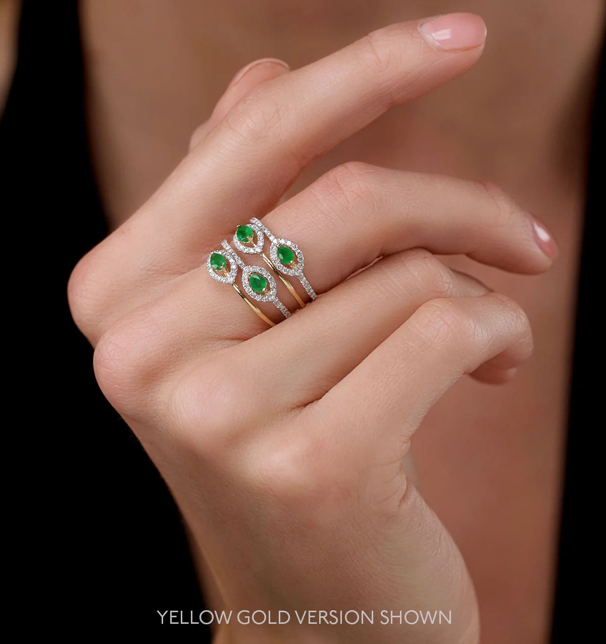 Emerald and Diamond Halo Statement Ring 18KW Gold - Asteria Collection - Image 2