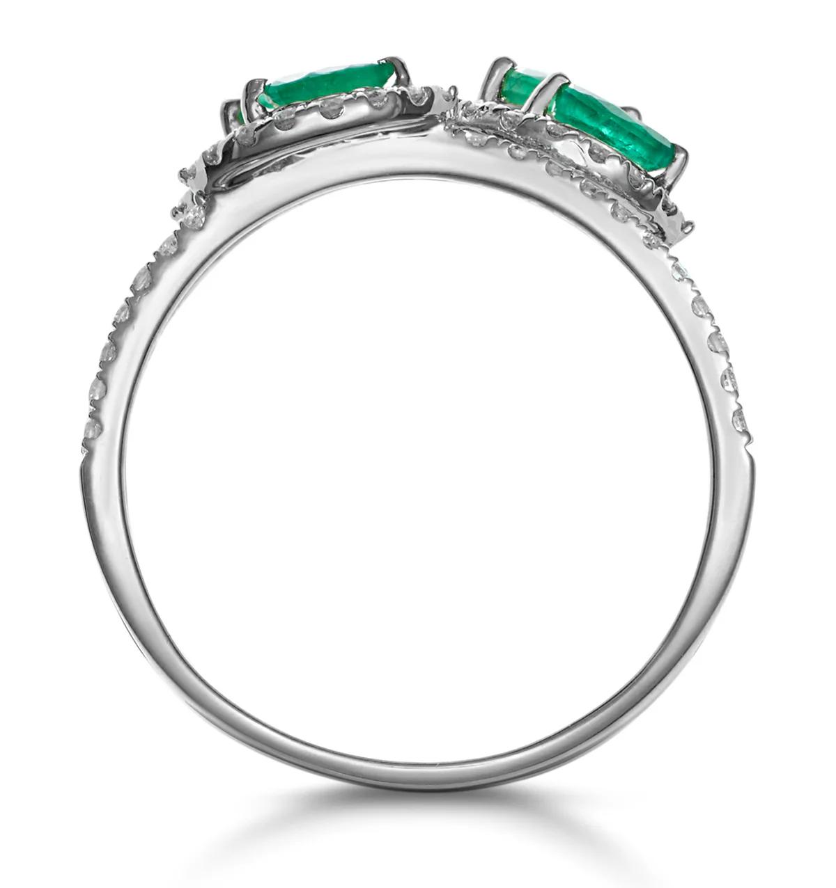 Emerald and Diamond Halo Statement Ring 18KW Gold - Asteria Collection - Image 3
