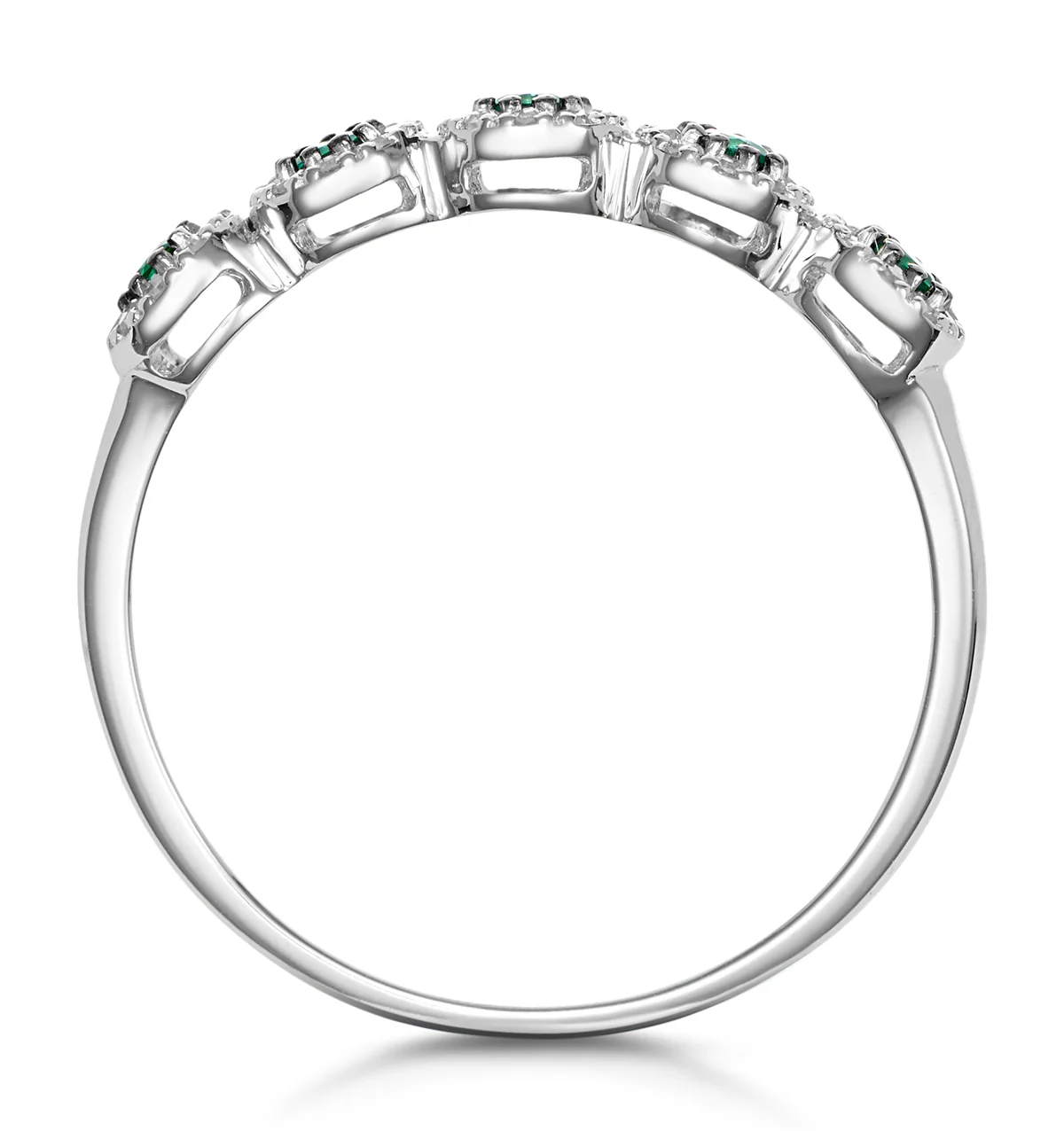 Emerald and Halo Diamond Stellato Eternity Ring in 9K White Gold - Image 3