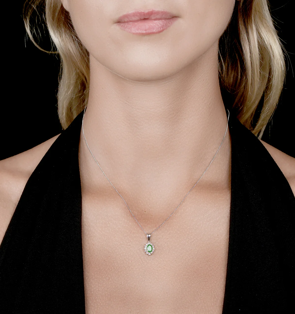 Emerald and Lab Diamond Cluster Pendant Necklace 0.52ct in 925 Silver - Image 3