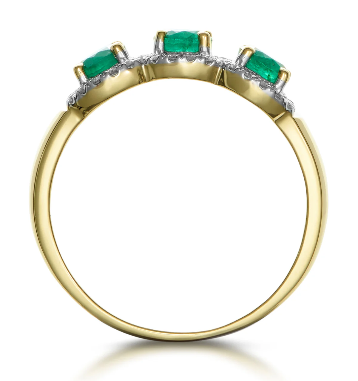 Emerald and Lab Diamond Halo Trilogy Ring in 9K Gold - Asteria - Image 3