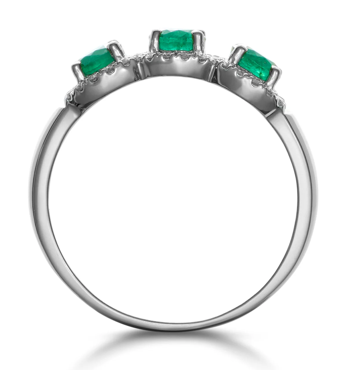 Emerald and Lab Diamond Halo Trilogy Ring in 9K White Gold - Asteria - Image 3