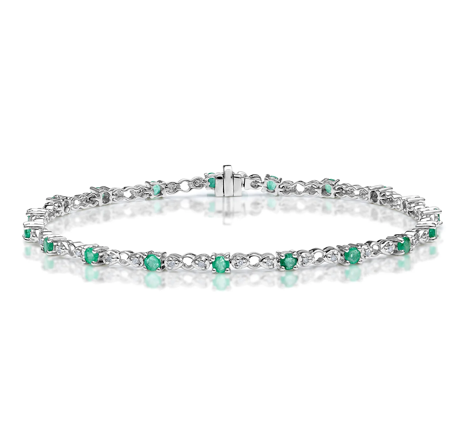 Emerald and Lab Diamond Tennis Bracelet Claw Set in 925 Silver