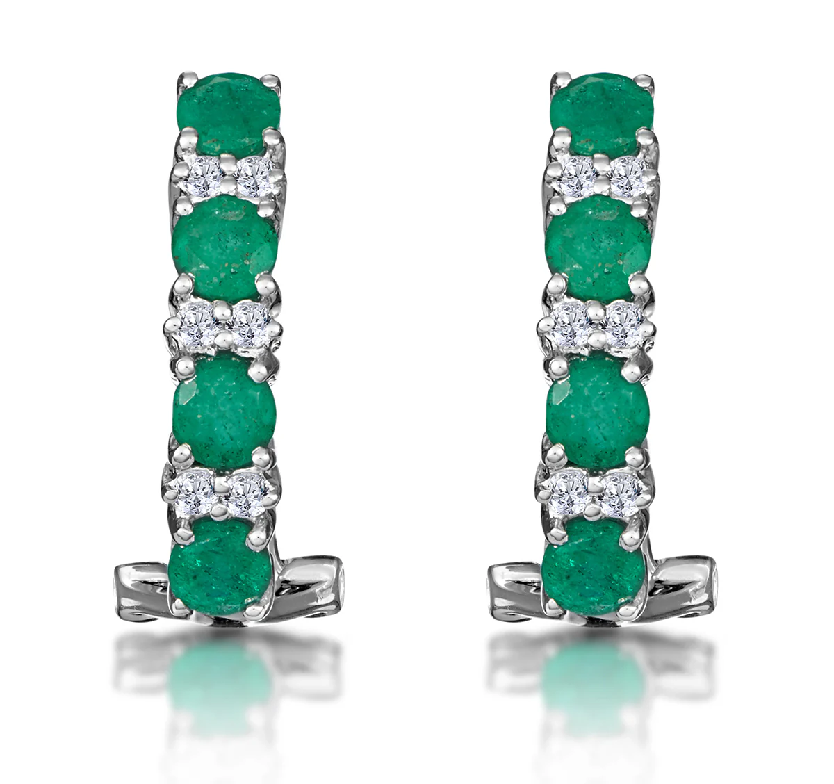 Emerald Earrings Half Huggie With Lab Diamonds Set in 925 Silver - Image 3