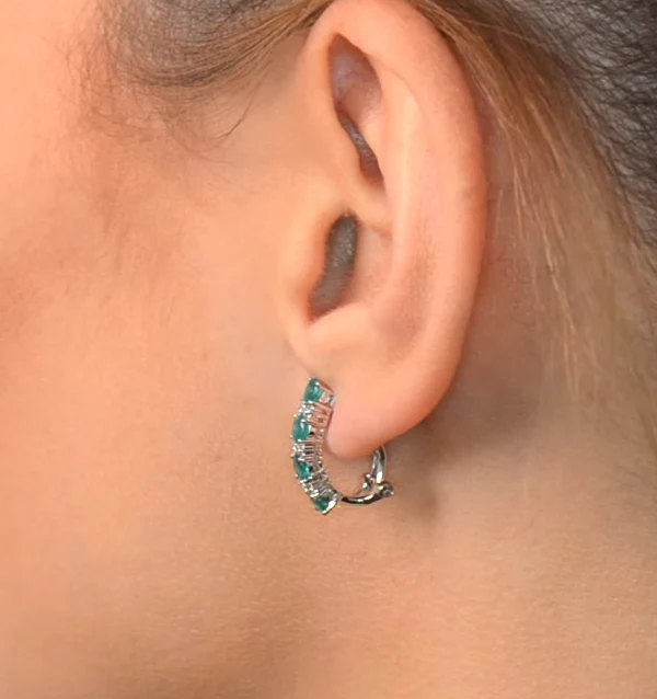 Emerald Earrings Half Huggie With Lab Diamonds Set in 925 Silver - Image 4