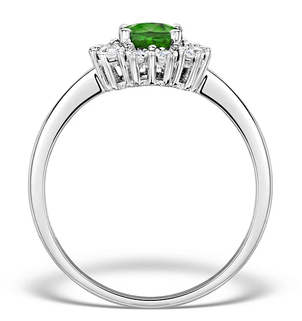 Emerald Ring With Lab Diamond Halo 7 x 5mm Set in 925 Silver - Image 3