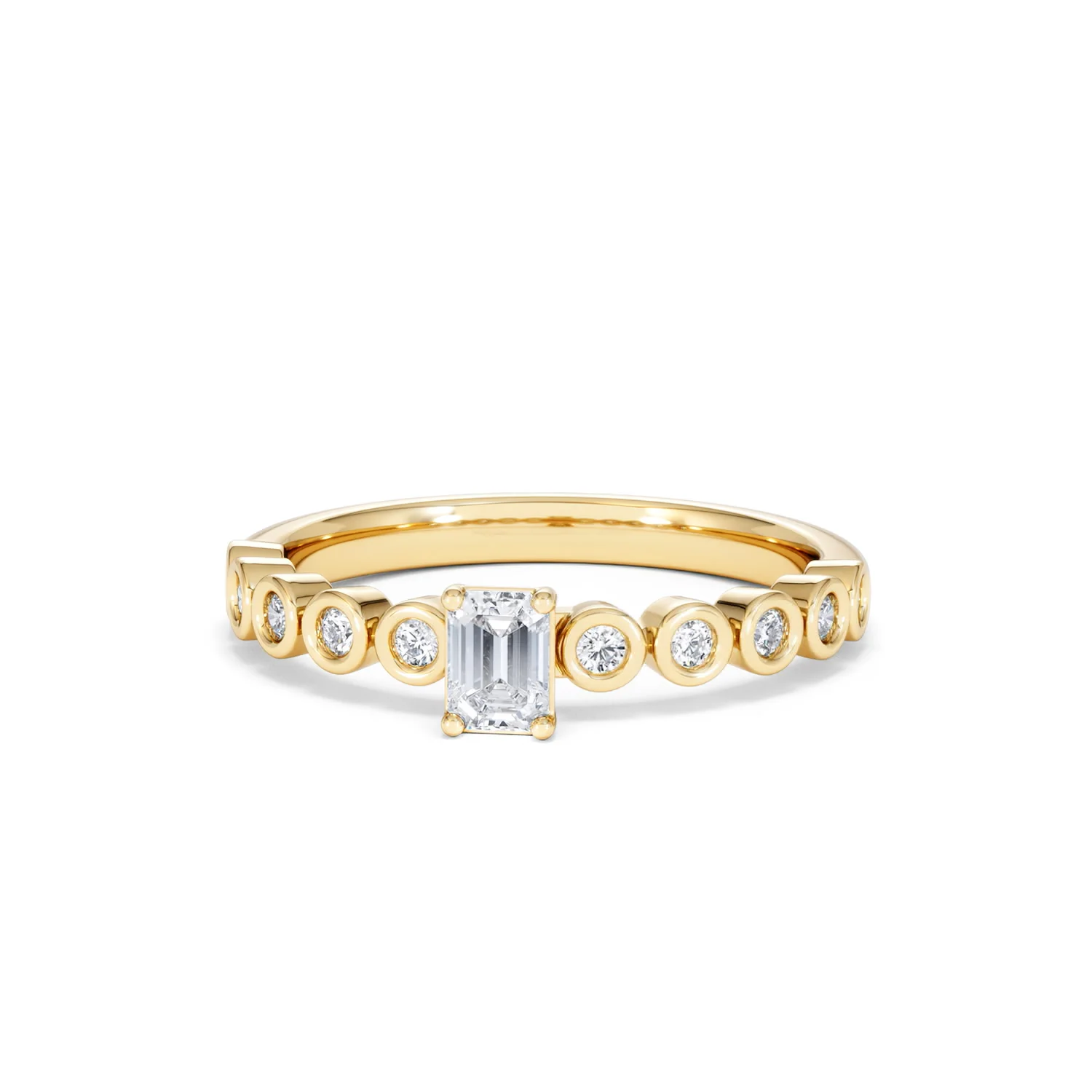 Entwine 0.30ct Emerald Cut Lab Diamond Solitaire Engagement Ring with Side Stones in 18K Gold Vermeil - Image 85