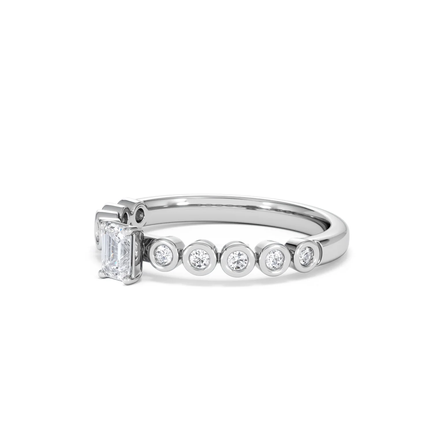 Entwine 0.30ct Emerald Cut Lab Diamond Solitaire Engagement Ring with Side Stones in Sterling Silver - Image 77