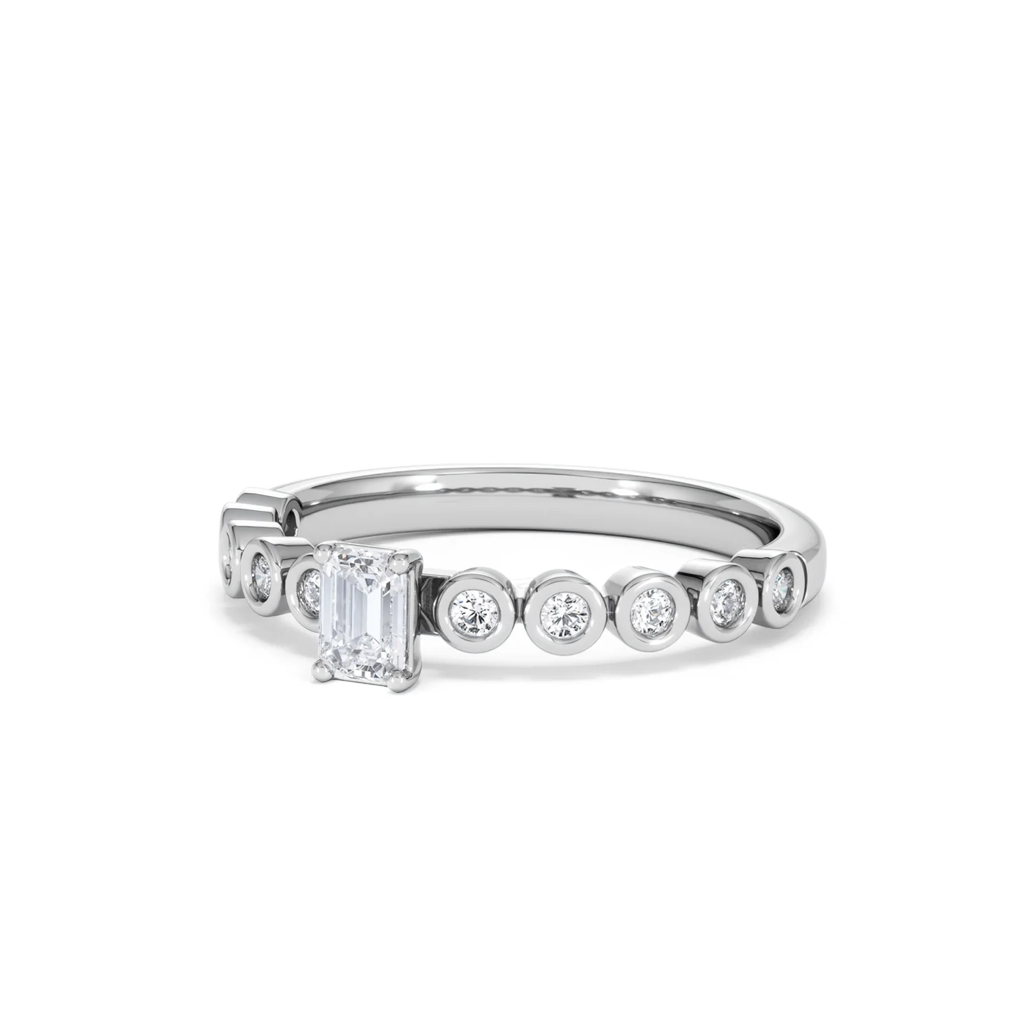 Entwine 0.30ct Emerald Cut Lab Diamond Solitaire Engagement Ring with Side Stones in Sterling Silver - Image 81