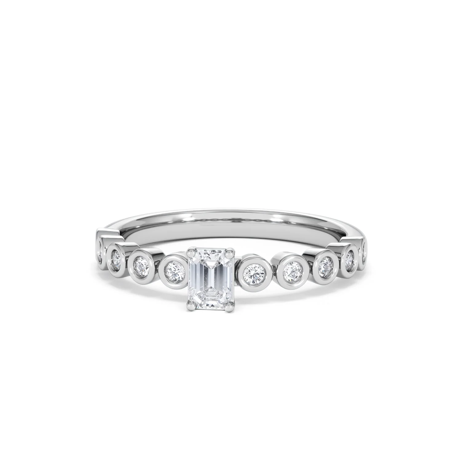 Entwine 0.30ct Emerald Cut Lab Diamond Solitaire Engagement Ring with Side Stones in Sterling Silver - Image 85