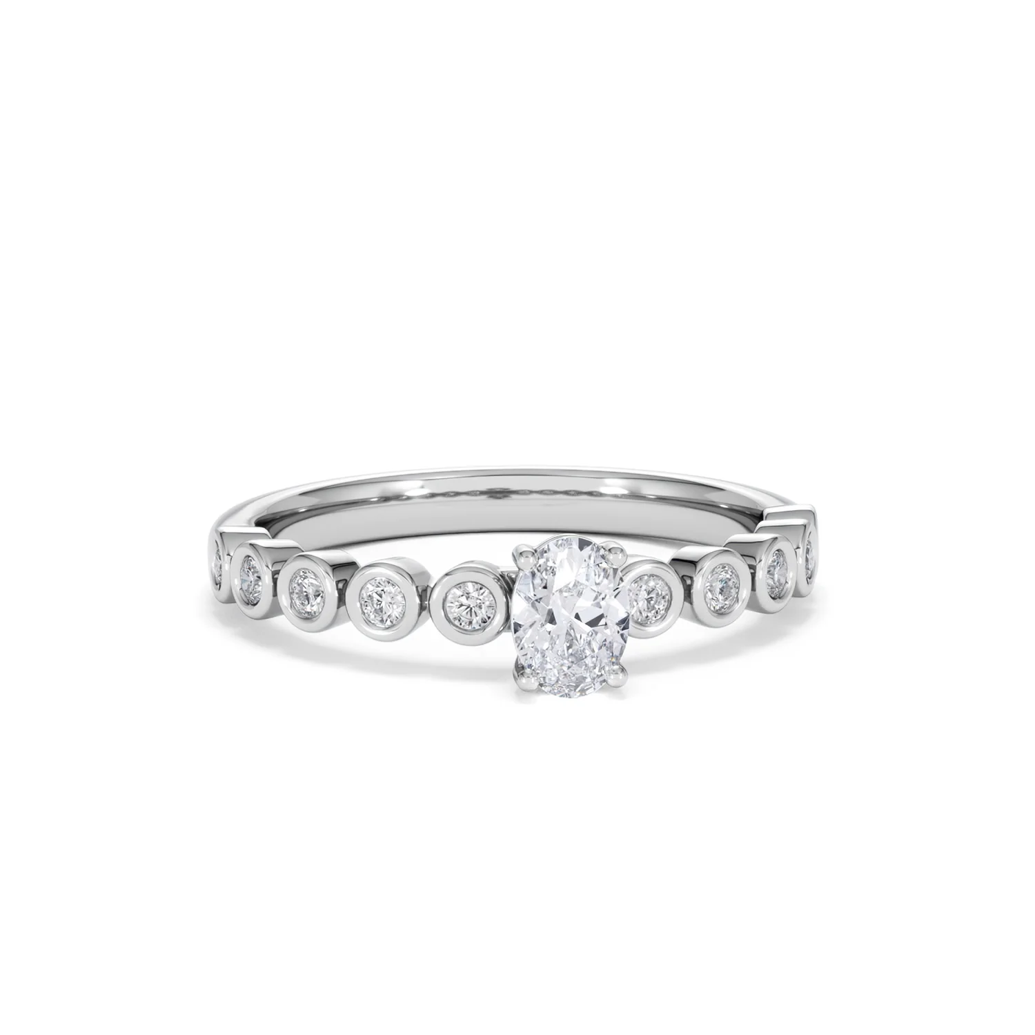 Entwine 0.30ct Oval Cut Lab Diamond Solitaire Engagement Ring with Side Stones in Sterling Silver - Image 9