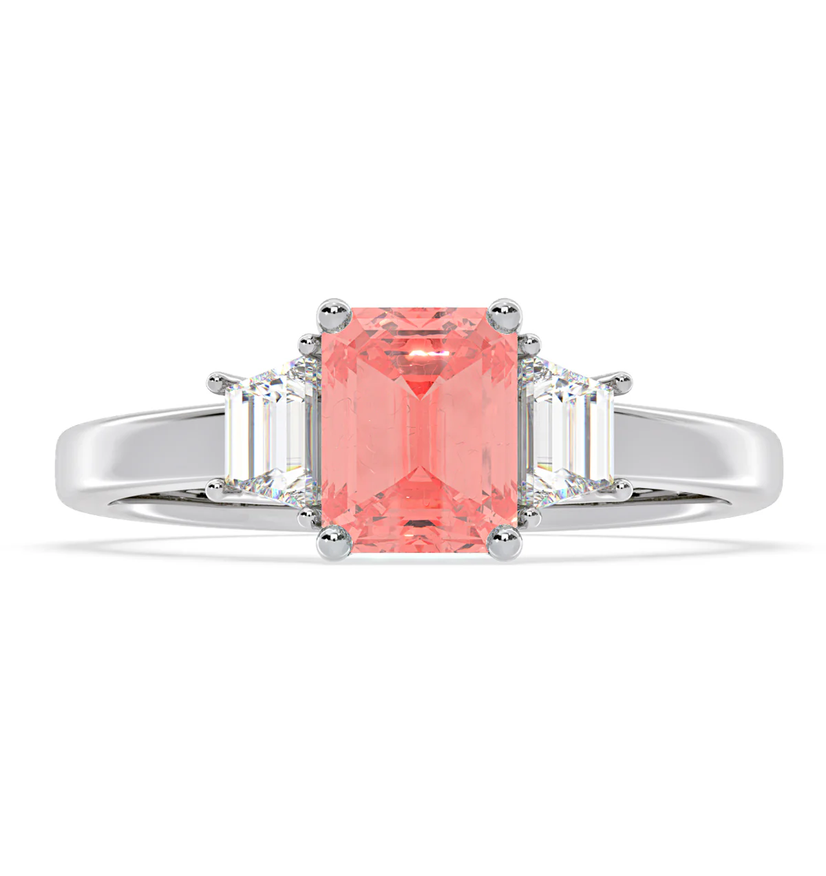Erika Pink Lab Diamond 1.70ct Emerald Cut Ring in 18K White Gold - Elara Collection - Image 3