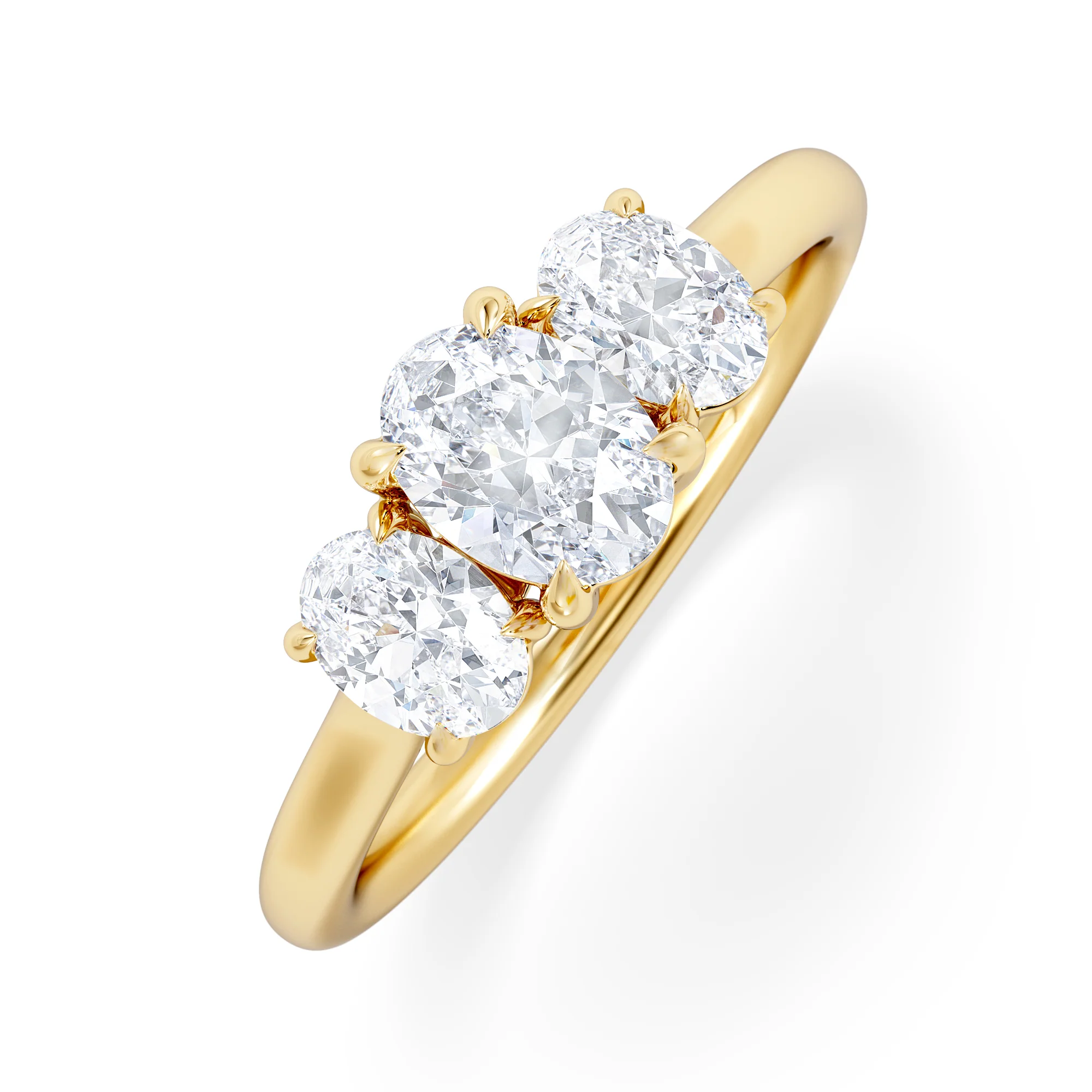 Ever 1.00ct Oval Cut Lab Diamond 3 Stone Engagement Ring in 18K Yellow Gold