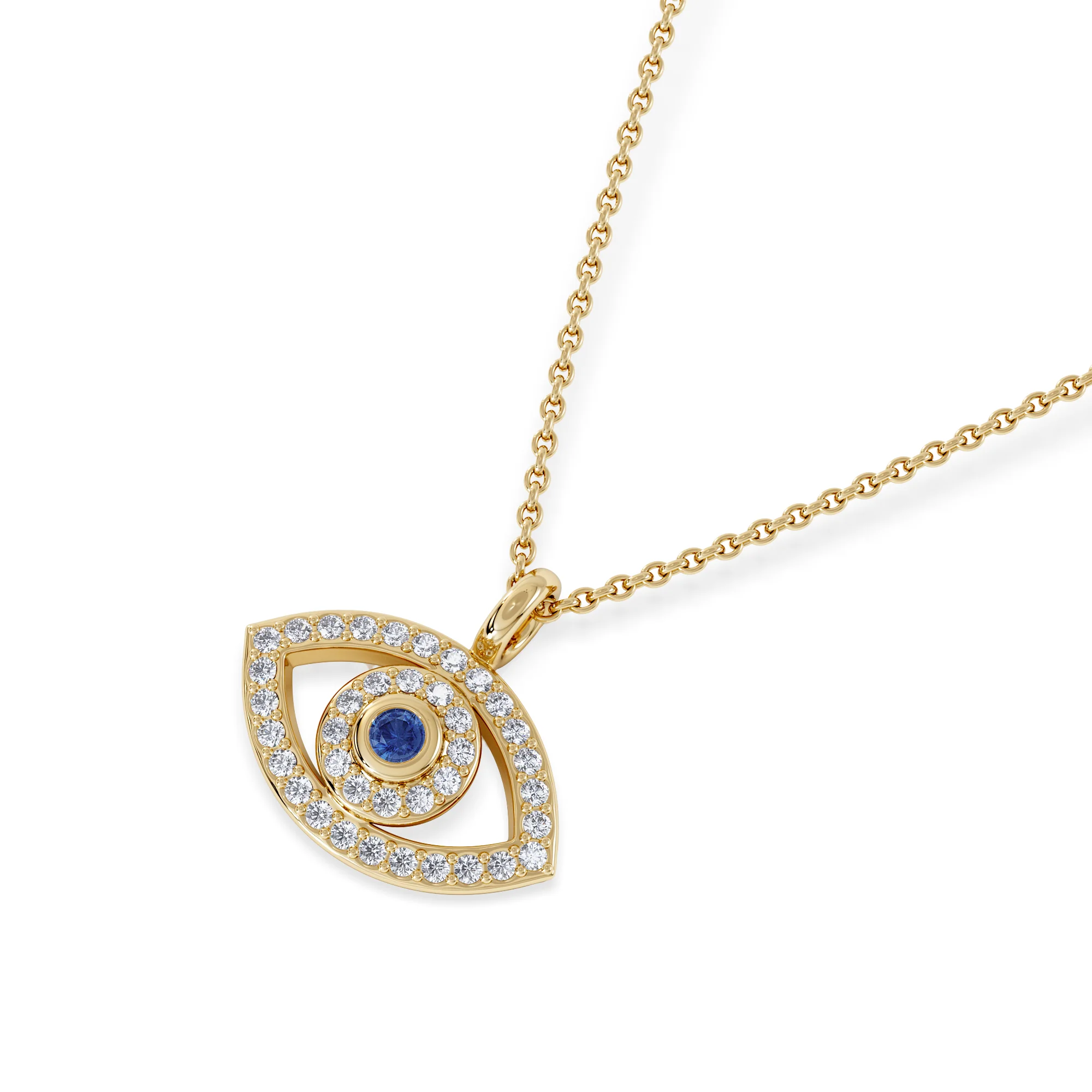 Evil Eye 0.21ct Sapphire and Lab Diamond Pendant Necklace in 18K Gold Vermeil - Image 5