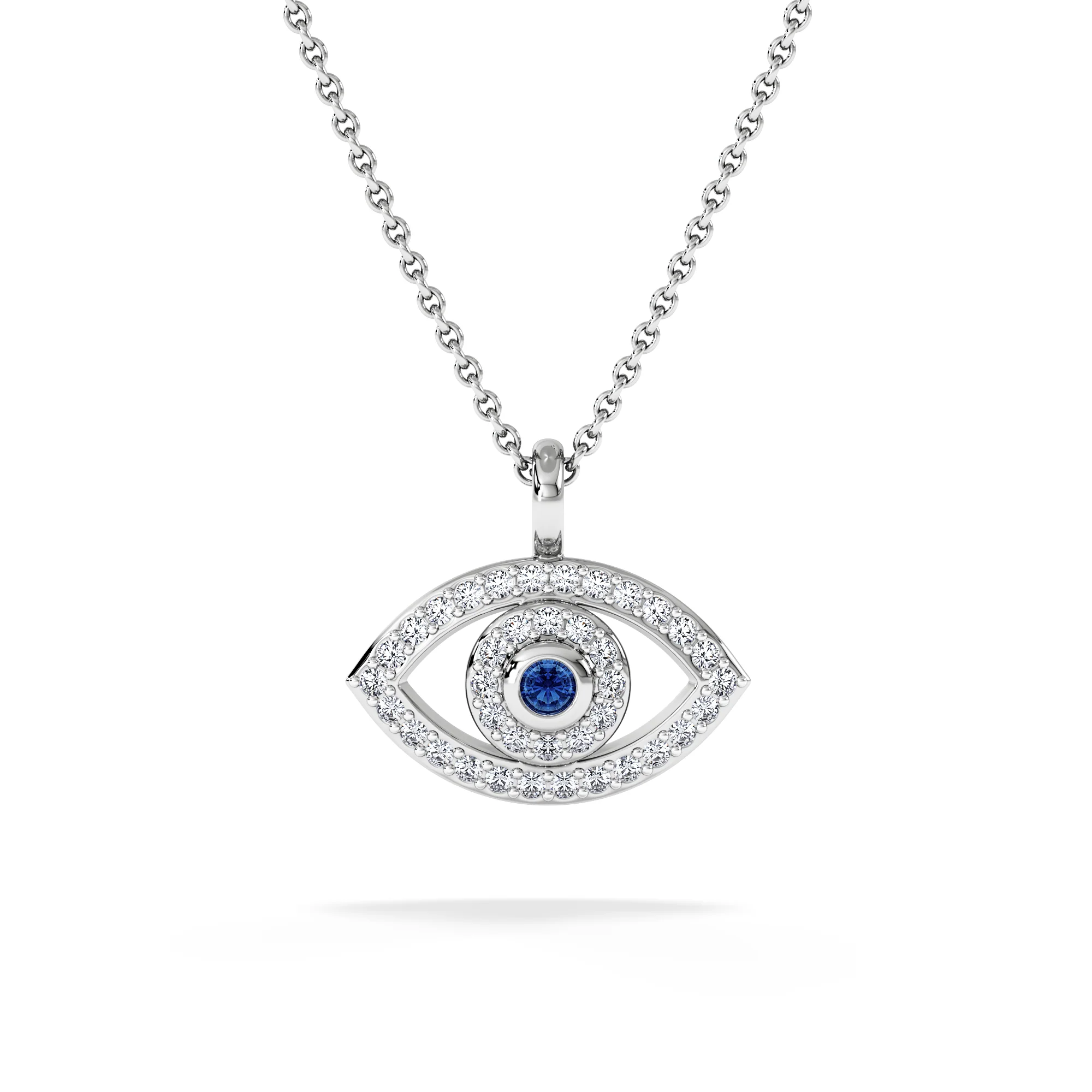 Evil Eye 0.21ct Sapphire and Lab Diamond Pendant Necklace in in Sterling Silver