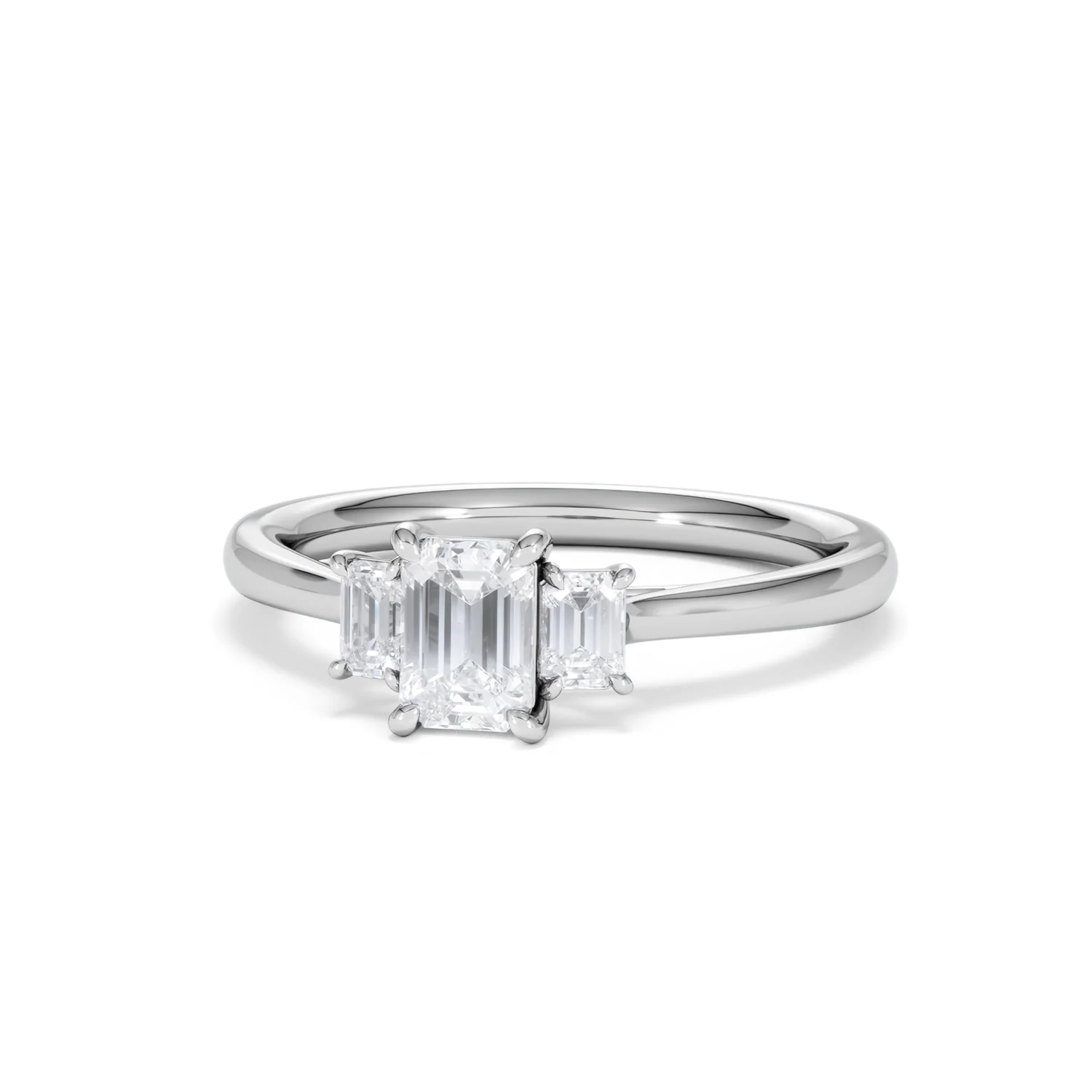 Evoke 3 Stone Emerald Cut Lab Diamond Ring 0.50ct in 925 Silver,Duchess - Image 85