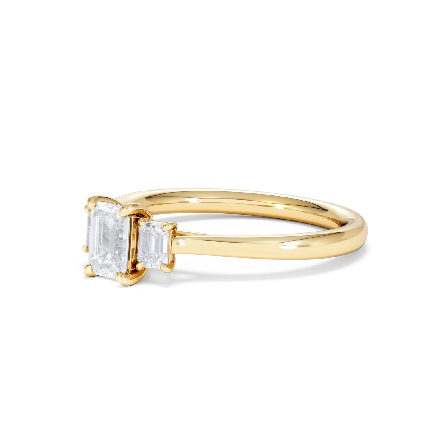 Evoke 3 Stone Emerald Cut Lab Diamond Ring 0.50ct in 9K Yellow Gold - Image 78