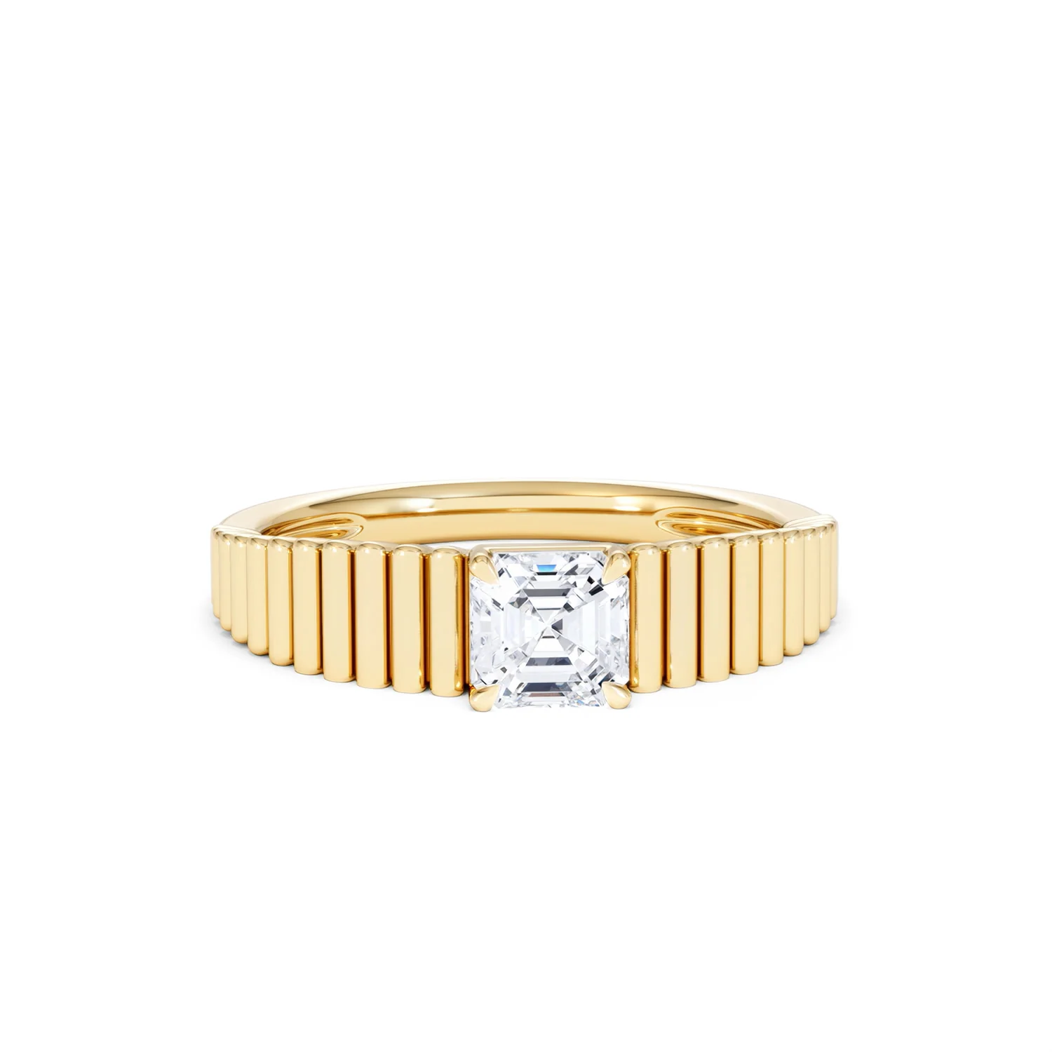 Flute 0.50ct Assher Cut Lab Grown Diamond Solitaire Ring 18K Yellow Gold - Image 10