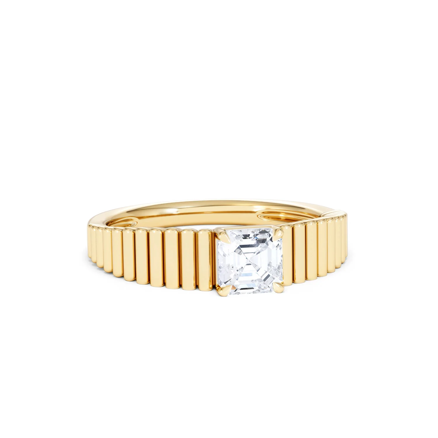 Flute 0.50ct Assher Cut Lab Grown Diamond Solitaire Ring 18K Yellow Gold - Image 12