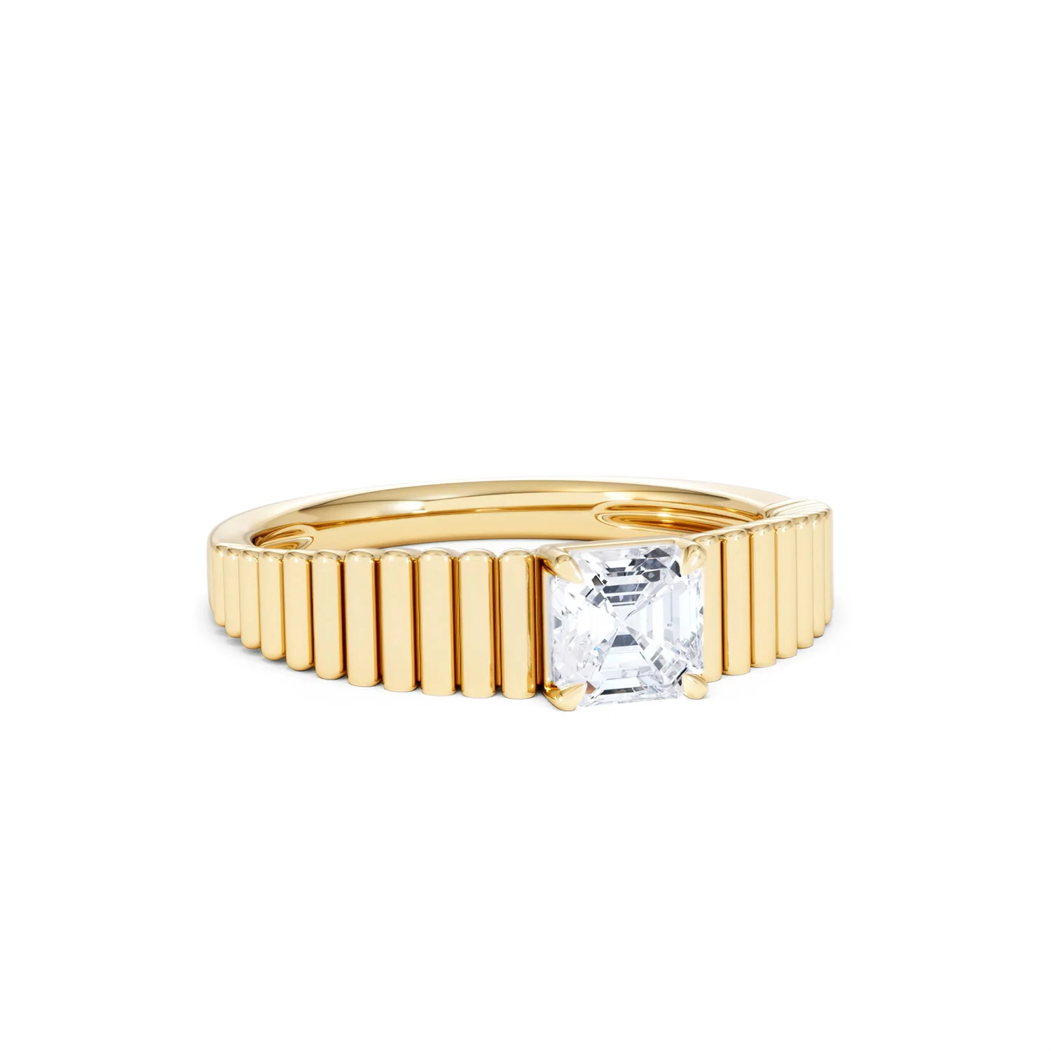 Flute 0.50ct Assher Cut Lab Grown Diamond Solitaire Ring 18K Yellow Gold - Image 13