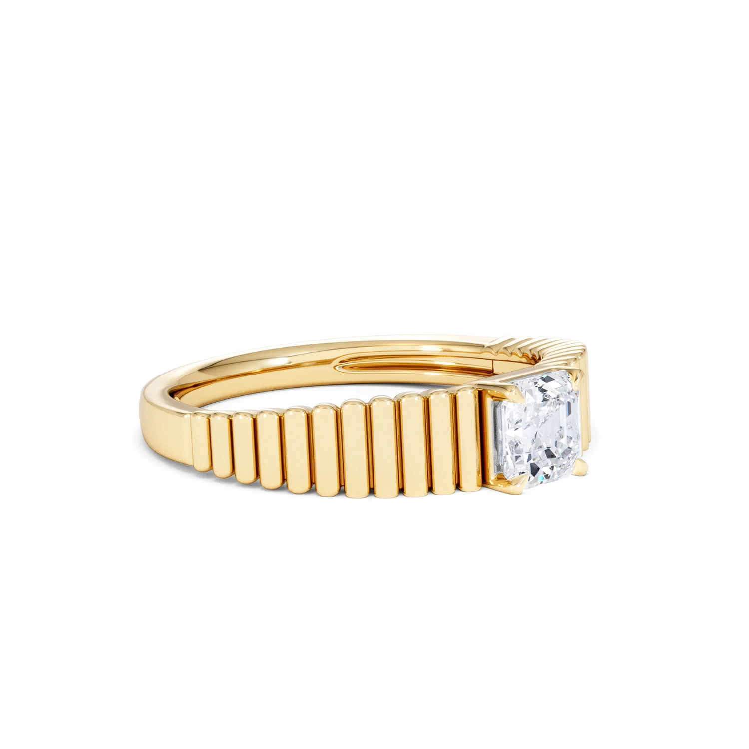 Flute 0.50ct Assher Cut Lab Grown Diamond Solitaire Ring 18K Yellow Gold - Image 19