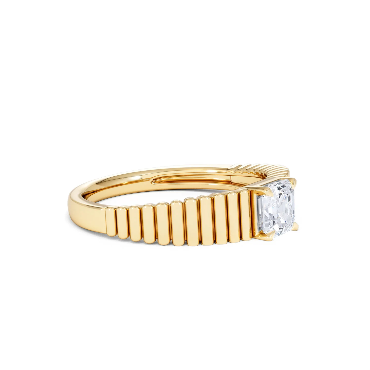 Flute 0.50ct Assher Cut Lab Grown Diamond Solitaire Ring 18K Yellow Gold - Image 21