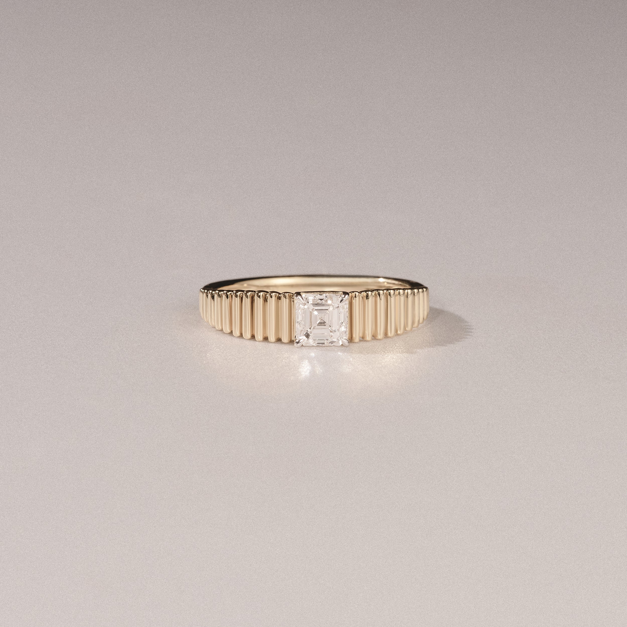 Flute 0.50ct Assher Cut Lab Grown Diamond Solitaire Ring 18K Yellow Gold - Image 6