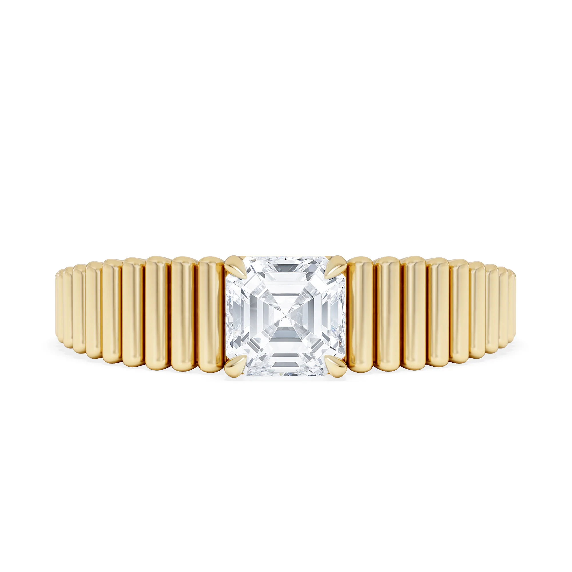 Flute 0.50ct Assher Cut Lab Grown Diamond Solitaire Ring 18K Yellow Gold - Image 7