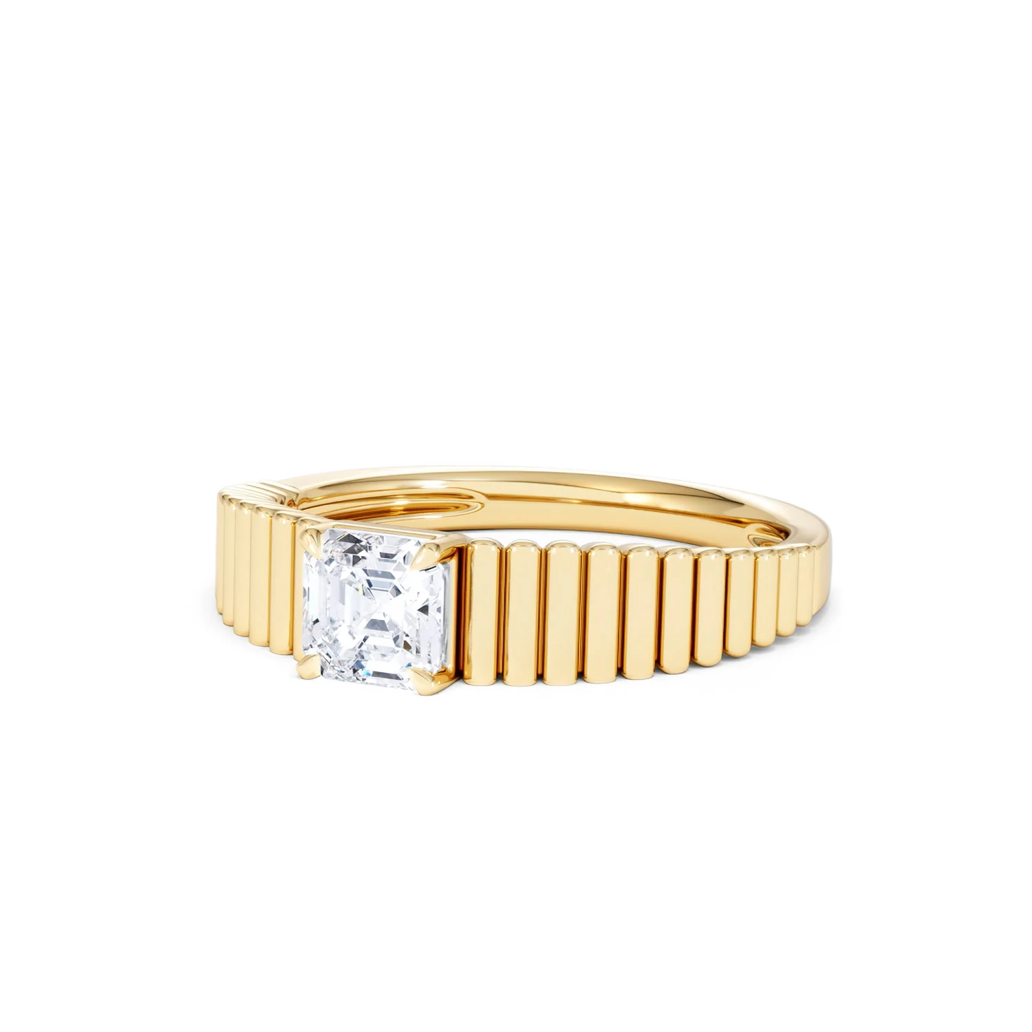 Flute 0.50ct Assher Cut Lab Grown Diamond Solitaire Ring 18K Yellow Gold - Image 83