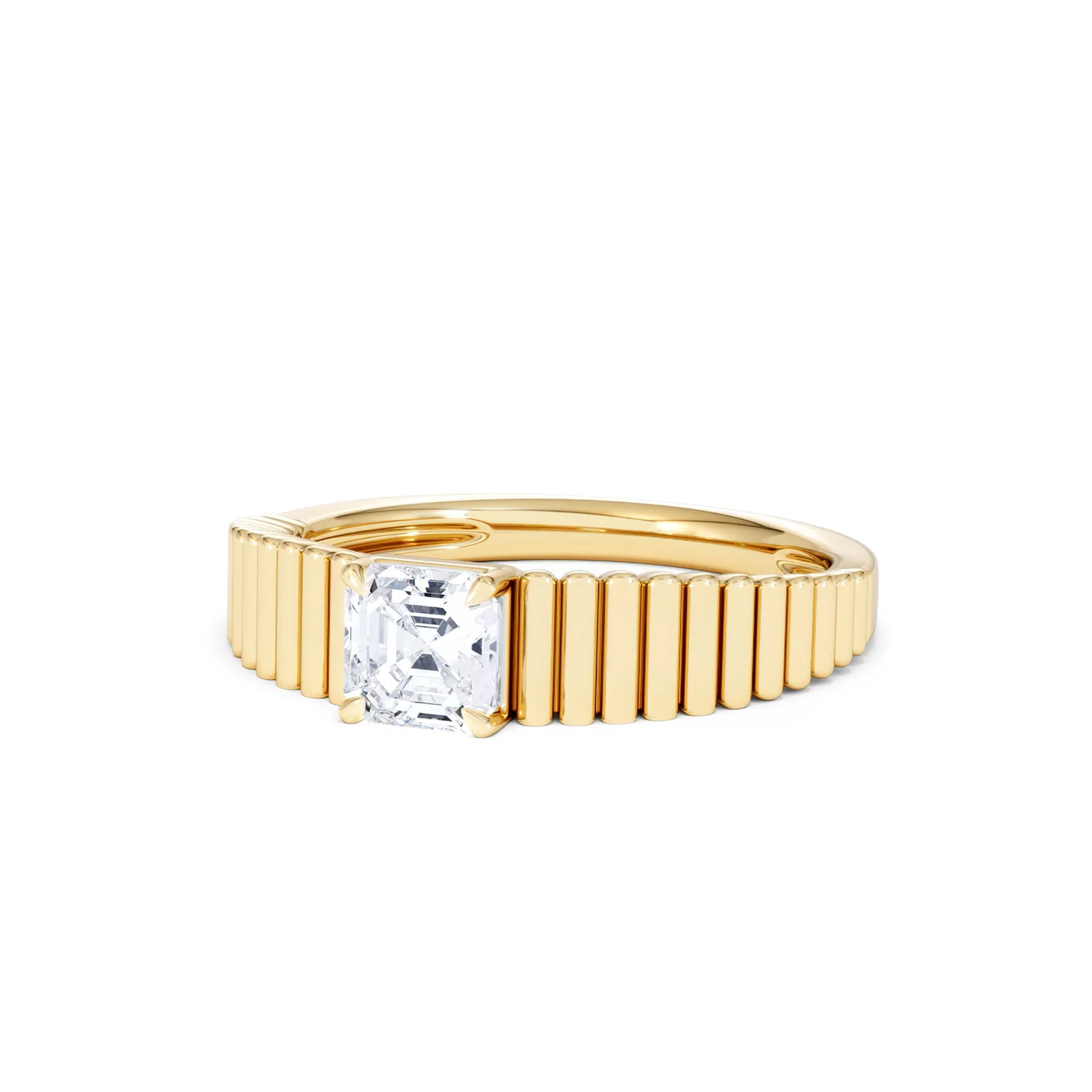 Flute 0.50ct Assher Cut Lab Grown Diamond Solitaire Ring 18K Yellow Gold - Image 84