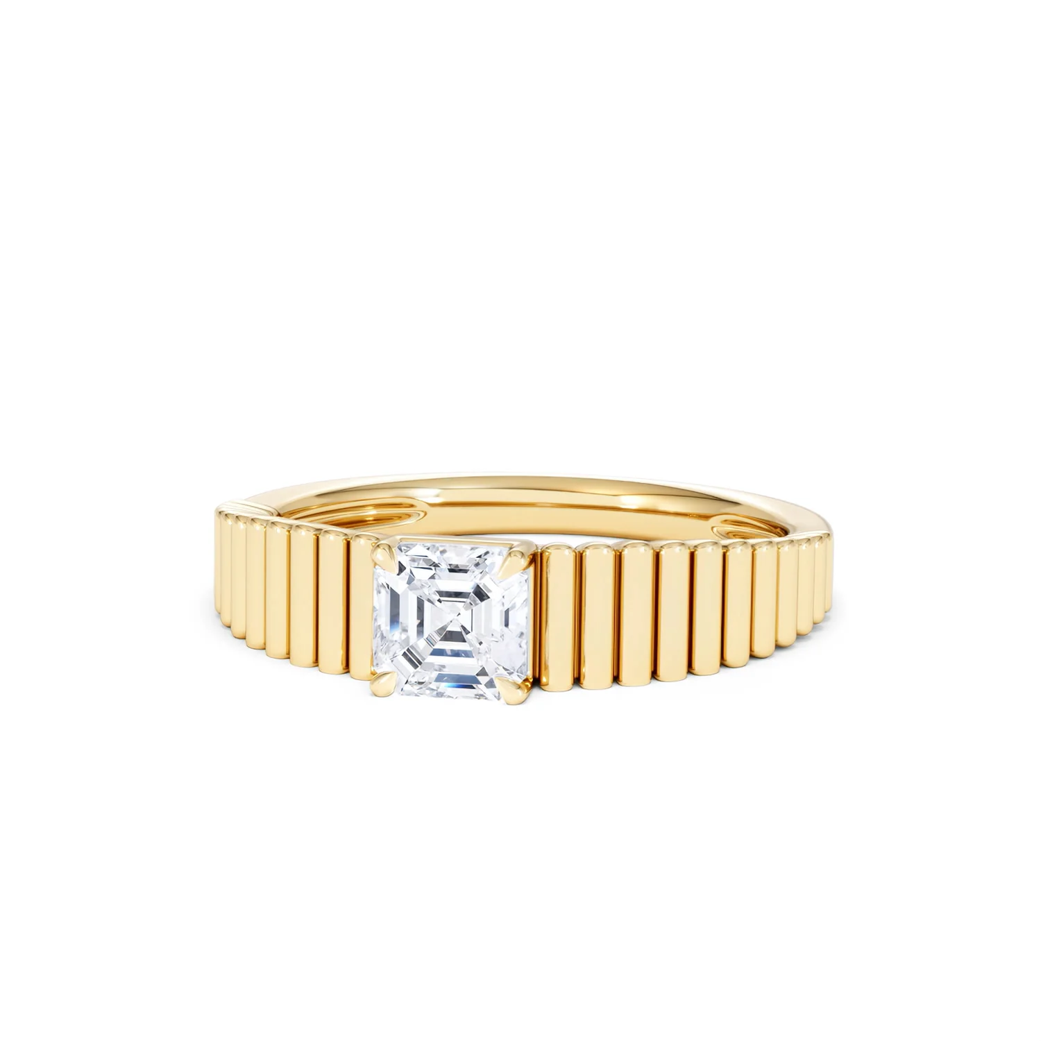 Flute 0.50ct Assher Cut Lab Grown Diamond Solitaire Ring 18K Yellow Gold - Image 86