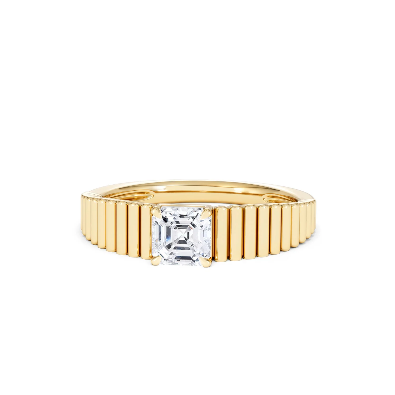 Flute 0.50ct Assher Cut Lab Grown Diamond Solitaire Ring 18K Yellow Gold - Image 87
