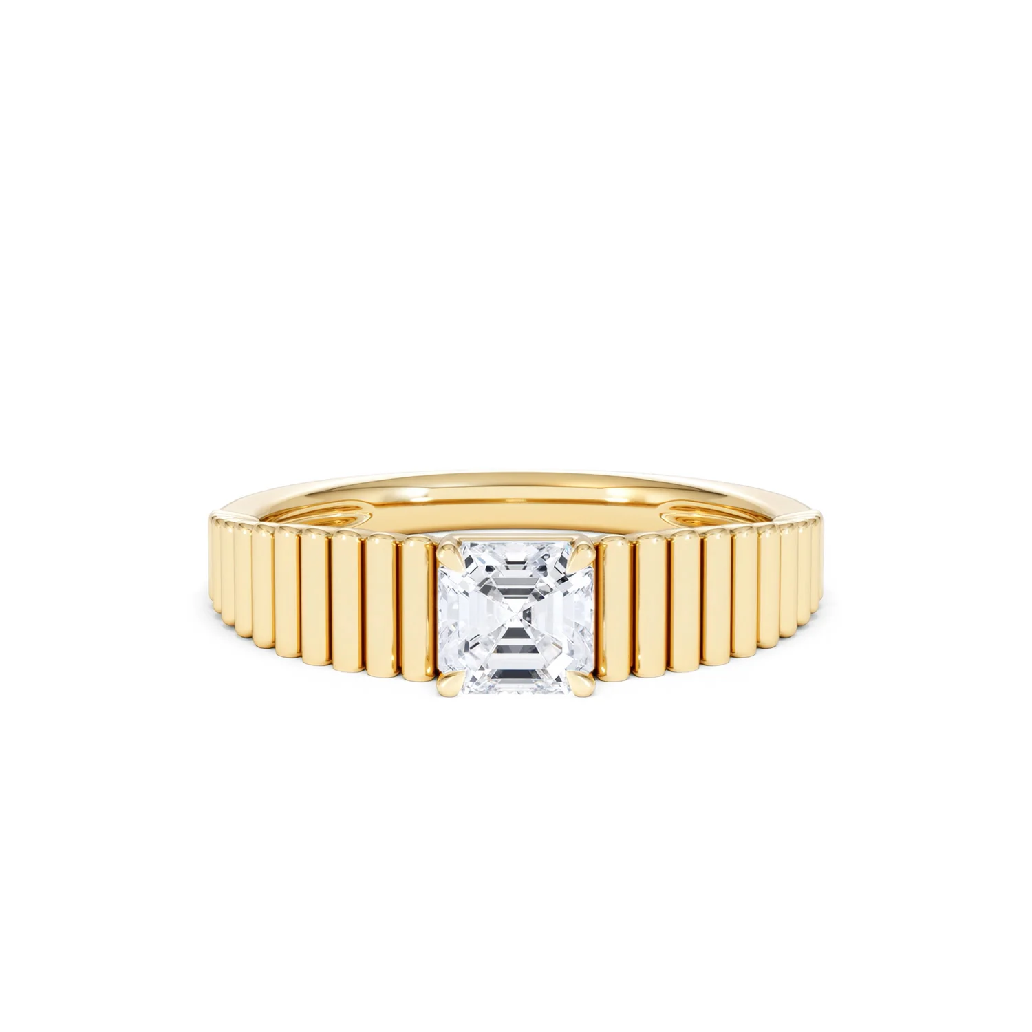 Flute 0.50ct Assher Cut Lab Grown Diamond Solitaire Ring 18K Yellow Gold - Image 9