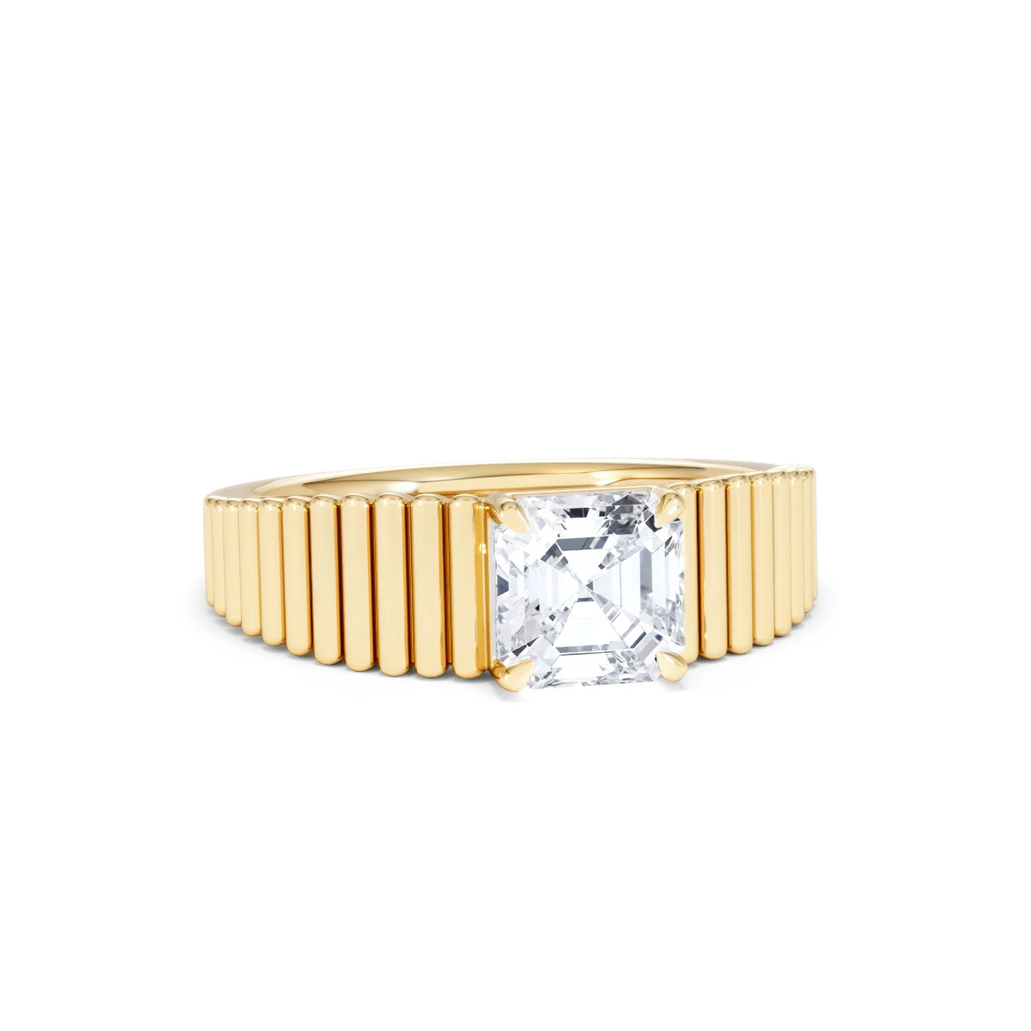 Flute 1.00ct Assher Cut Lab Grown Diamond Solitaire Ring 18K Yellow Gold - Image 12