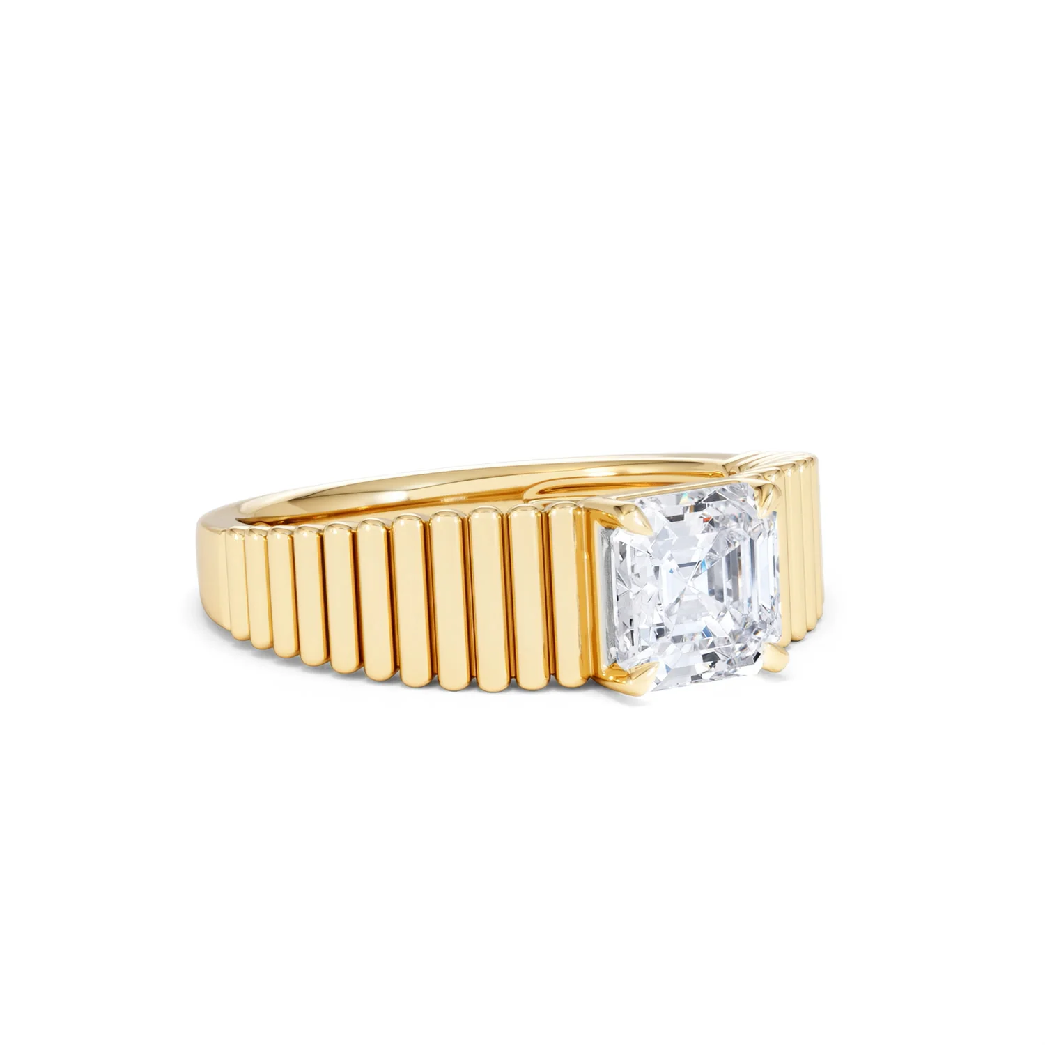 Flute 1.00ct Assher Cut Lab Grown Diamond Solitaire Ring 18K Yellow Gold - Image 16