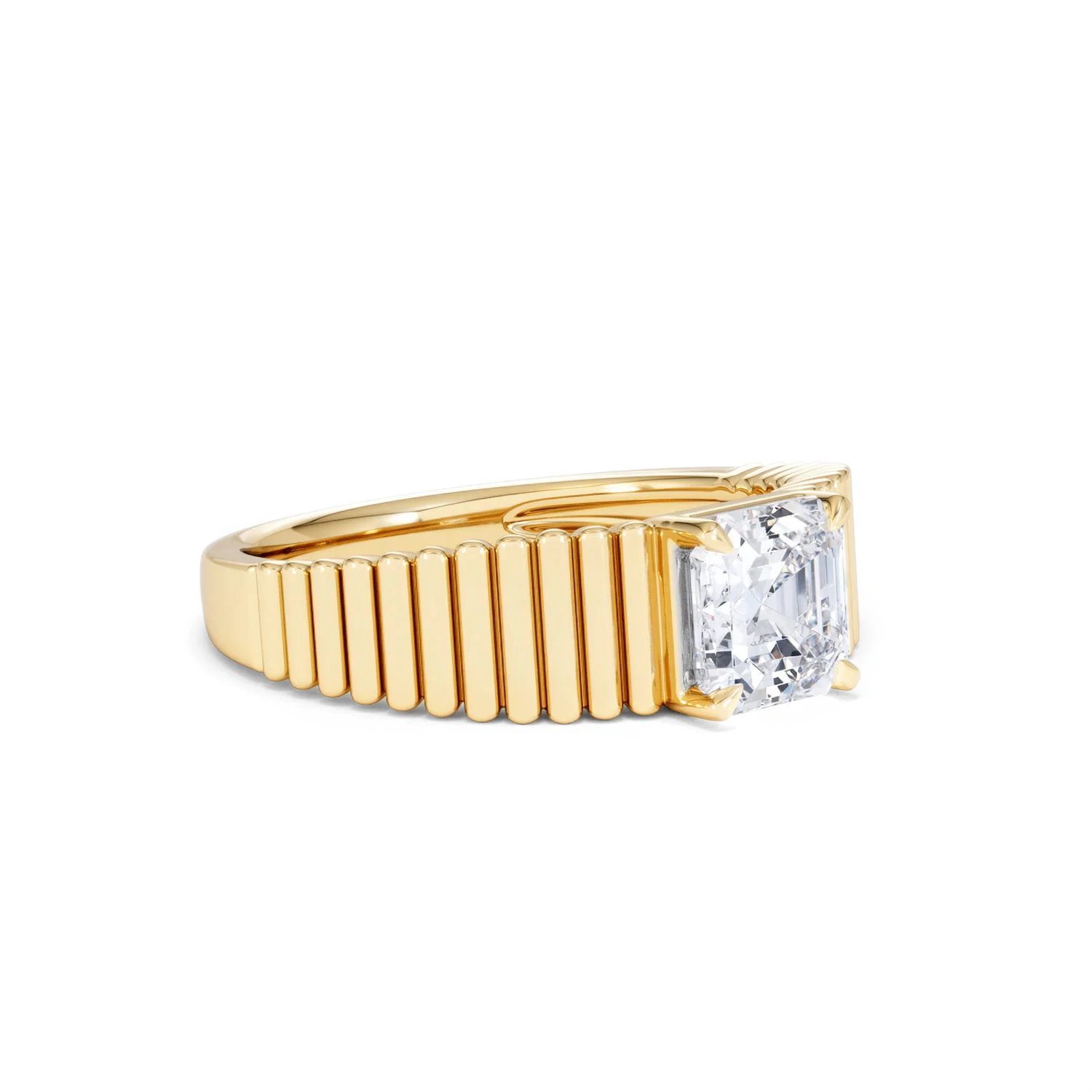 Flute 1.00ct Assher Cut Lab Grown Diamond Solitaire Ring 18K Yellow Gold - Image 18
